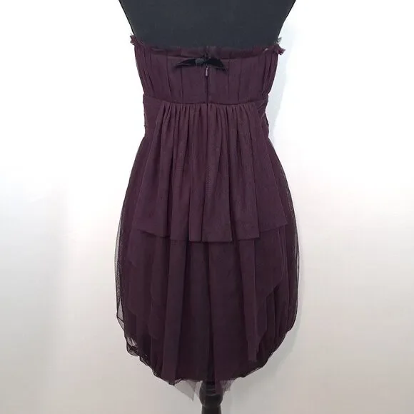 Vera Wang Maids Tulle Bubble Hem Strapless Back Zip Plum Color Dress - Picture 4 of 10
